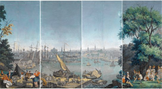 Panoramatapete Hafenszene in Boston 1834