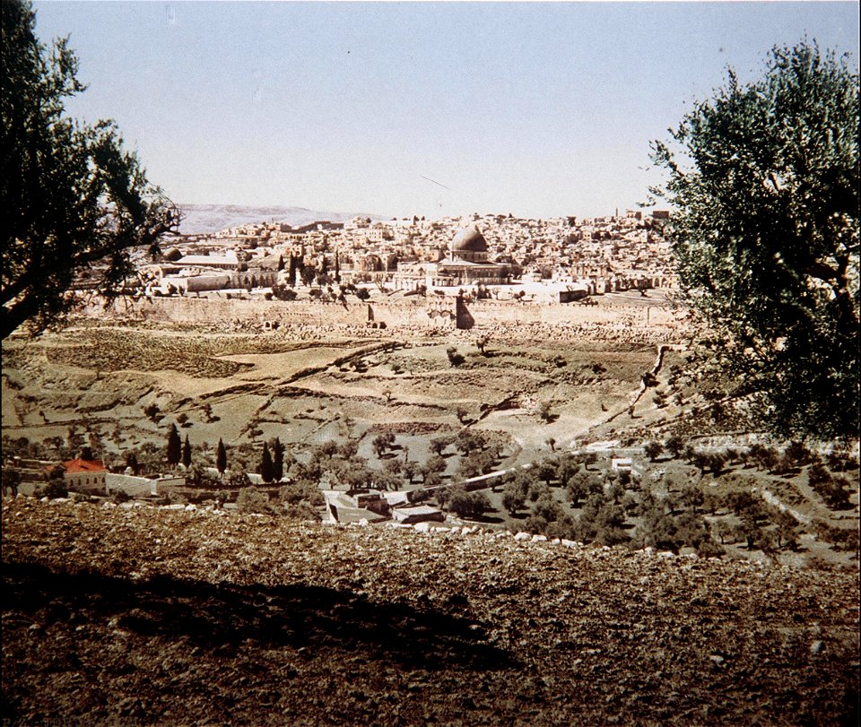 PANORAMIC COLOR PHOTO OF THE OLD CITY OF JERUSALEM TAKEN IN THE LATE 19TH CENTURY