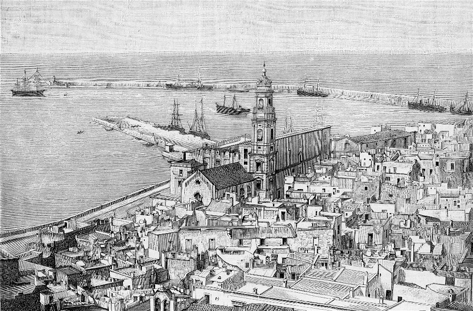 Panorama del Porto Nuovo di Bari (xilografia)
