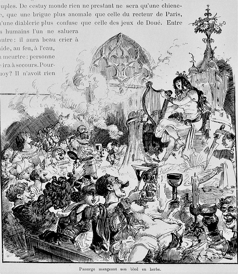 Panurge mangeant son blé en herbe - Tiers Livre de Rabelais illustré par Albert Robida, chap. III