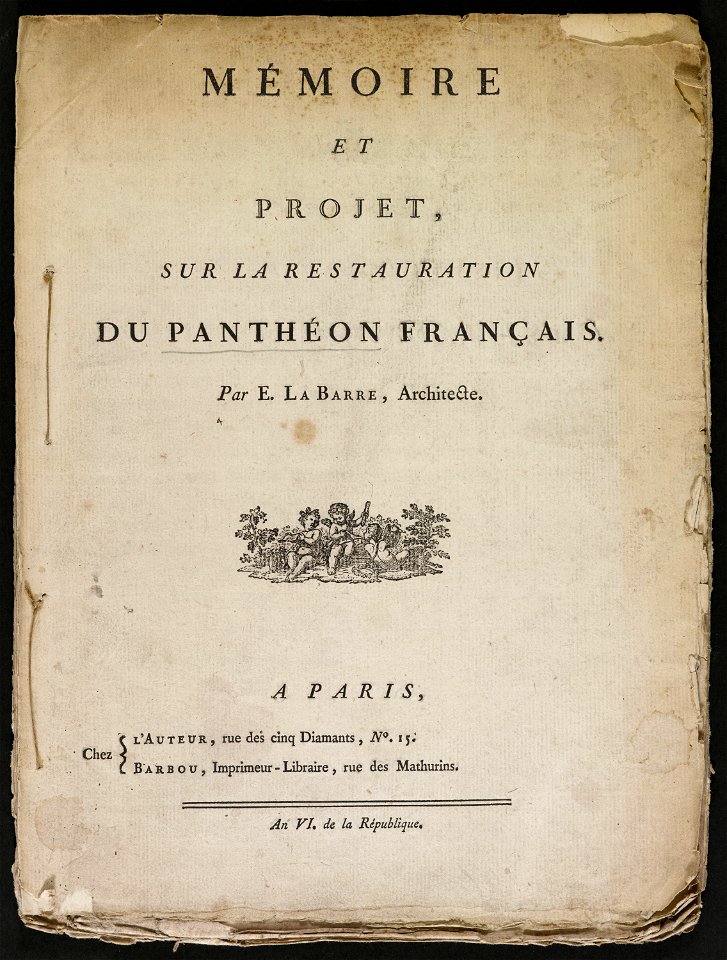Panthéon - Page de titre du Mémoire et projet sur la restauration du Panthéon français (phbw11 0207)