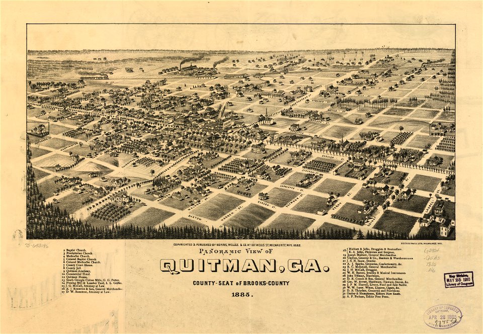 Panoramic view of Quitman, Ga. county-seat of Brooks-County 1885. LOC 75693196