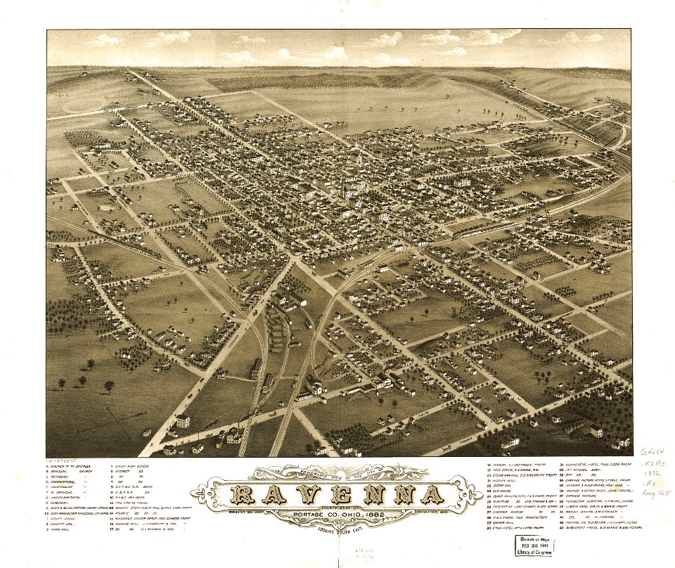Panoramic view of the city of Ravenna, county seat of Portage Co., Ohio 1882. LOC 73694515