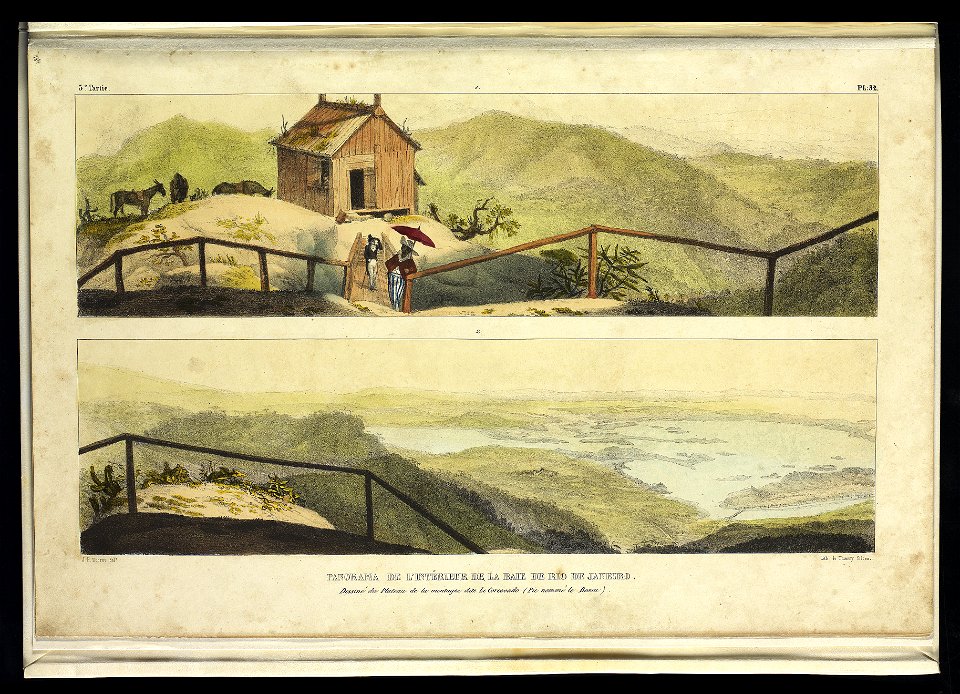 Panorama de l'intérieur de la baie de Rio de Janeiro - dessiné du Plateau de la montagne dite Le Corcovado. (Pic nommé le Bossu), da Coleção Brasiliana Iconográfica