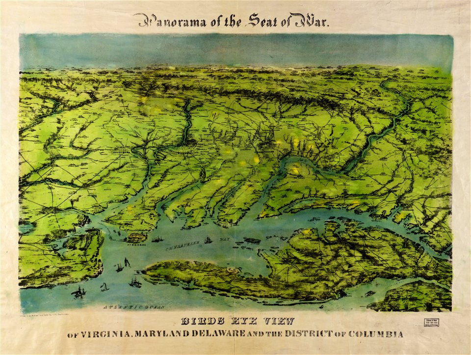 Panorama of the seat of war - bird's eye view of Virginia, Maryland, Delaware, and the District of Columbia LOC 2009583303