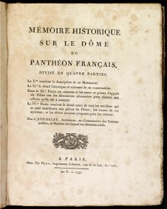 Panthéon - Page de titre du Mémoire historique sur le dôme du Panthéon français (phbw11 0194)