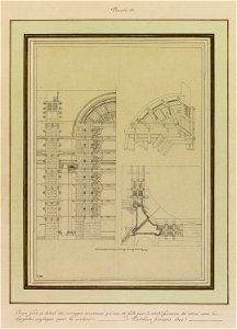 Panthéon - Coupe, plan et détail des ouvrages nouveaux qui ont été faits pour le retablissement (sic) du dôme avec les charpentes employées pour le soutenir (Panthéon français 1800) (phbw12 0362)