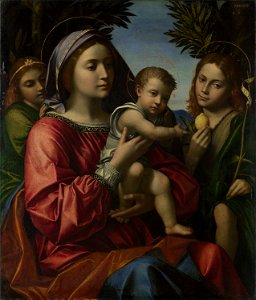 Paolo Morando - The Virgin and Child, Saint John the Baptist and an Angel - Google Art Project. Free illustration for personal and commercial use.