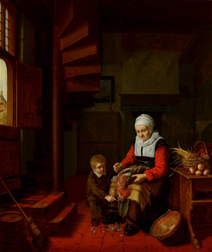 Old Woman Plucking a Rooster by Abraham de Pape Mauritshuis 130