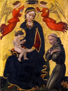 Paolo uccello, madonna incoronata da due angeli e s. francesco, 1435-40 ca., allentown
