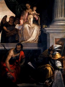 Paolo Veronese - Madonna Enthroned with Child, St John the Baptist, St Louis of Toulouse and Donors - WGA24757. Free illustration for personal and commercial use.