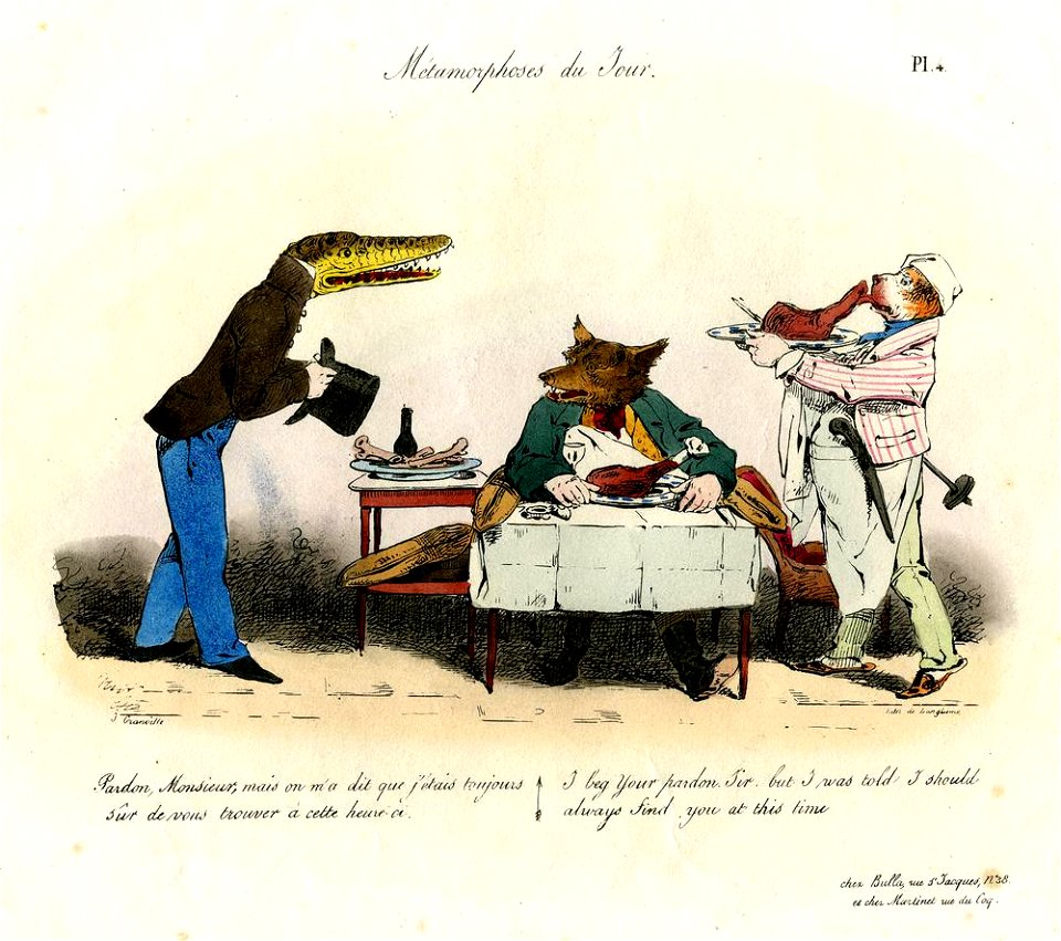 Pardon Monsieur, mais on m'a dit que j'étais toujours sûr de vous trouver à cette heure-ci. (BM 1856,0712.579)