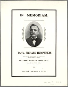 Parch. Richard Humphreys golygydd, esboniwr, a gweinidog ffyddlawn i Grist ; bu farw Rhagfyr 10fed, 1911, yn 65 mlwydd oed (5449749)