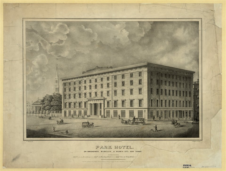 Park Hotel. On Broadway, Barclay & Vesey-St's. New York LCCN2003674309