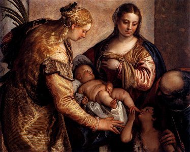 Paolo Veronese - Holy Family with St Barbara and the Infant St John - WGA24826. Free illustration for personal and commercial use.