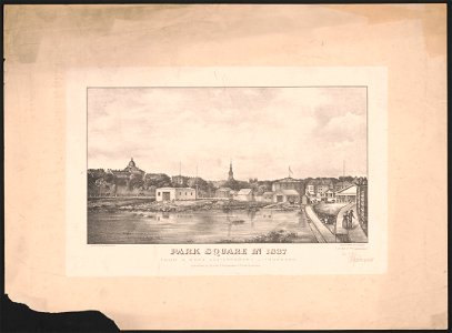 Park Square in 1837 from a rare contemporary lithograph - drawn on stone by Robert Sturn. LCCN2014645291