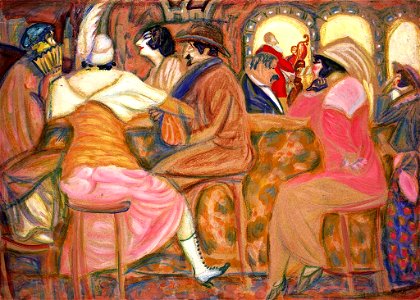 Paris cafe by Boris Grigoriev (GTG, 1914). Free illustration for personal and commercial use.