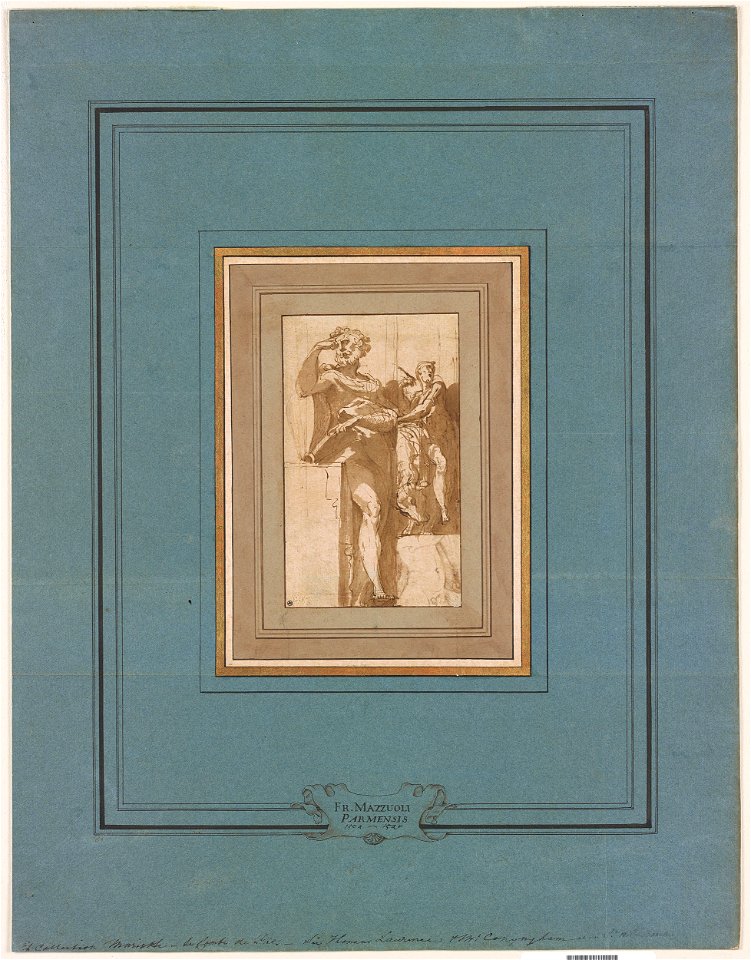 Parmigianino - Man Standing Beside a Plinth on which He Rests a Book, and a Smaller Study of Saint Luke, I, 46c