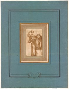 Parmigianino - Man Standing Beside a Plinth on which He Rests a Book, and a Smaller Study of Saint Luke, I, 46c
