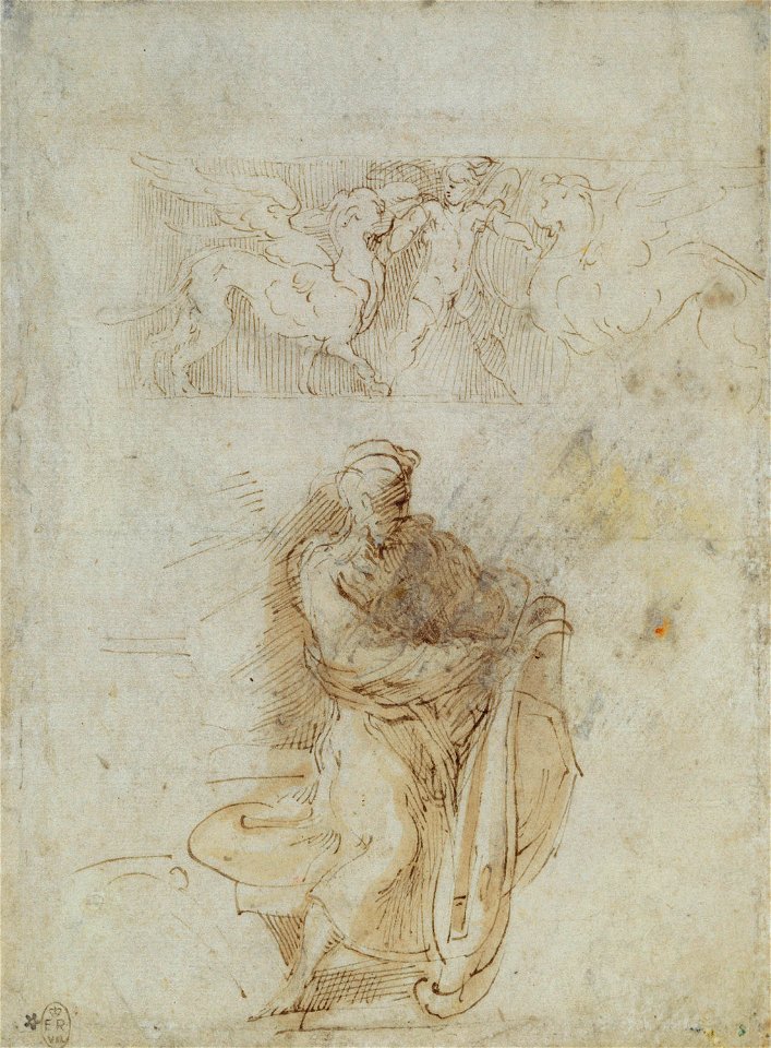 Parmigianino - A frieze, and a draped man, RCIN 990537