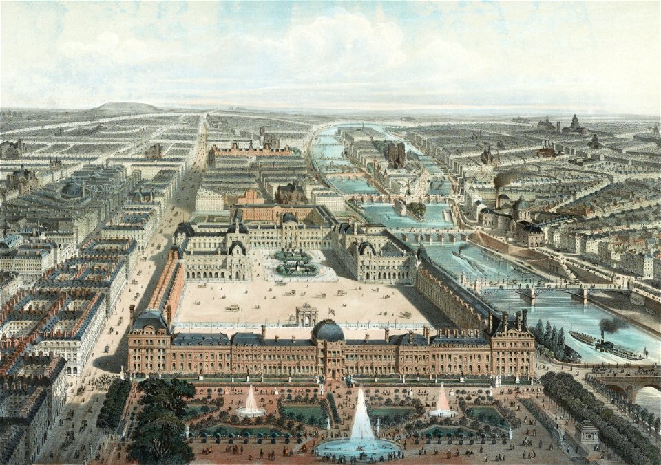 Paris moderne. Les Tuileries, le Louvre, et la rue de Rivoli, vue prise du Jardin des Tuileries