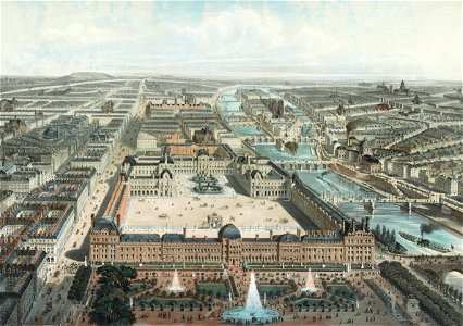 Paris moderne. Les Tuileries, le Louvre, et la rue de Rivoli, vue prise du Jardin des Tuileries