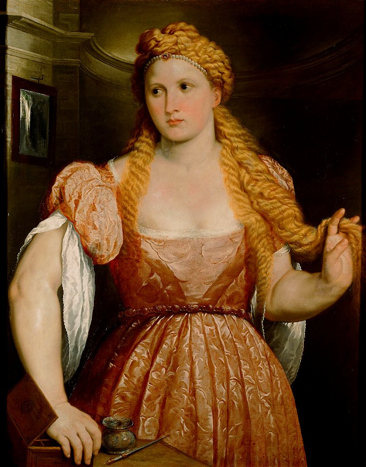Paris Paschalinus Bordon, gen. Bordone, , Kunsthistorisches Museum Wien, Gemäldegalerie - Bildnis einer jungen Frau am Putztisch - GG 16 - Kunsthistorisches Museum