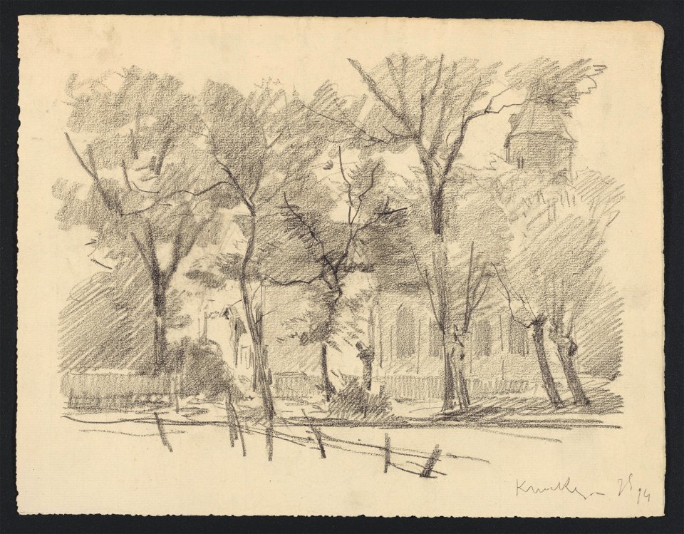 Parc et église Sint Margaretha à Knocke (Knokke) 1894 drawing by Jean-François Taelemans, R-2009-26364, Prints Department, Royal Library of Belgium
