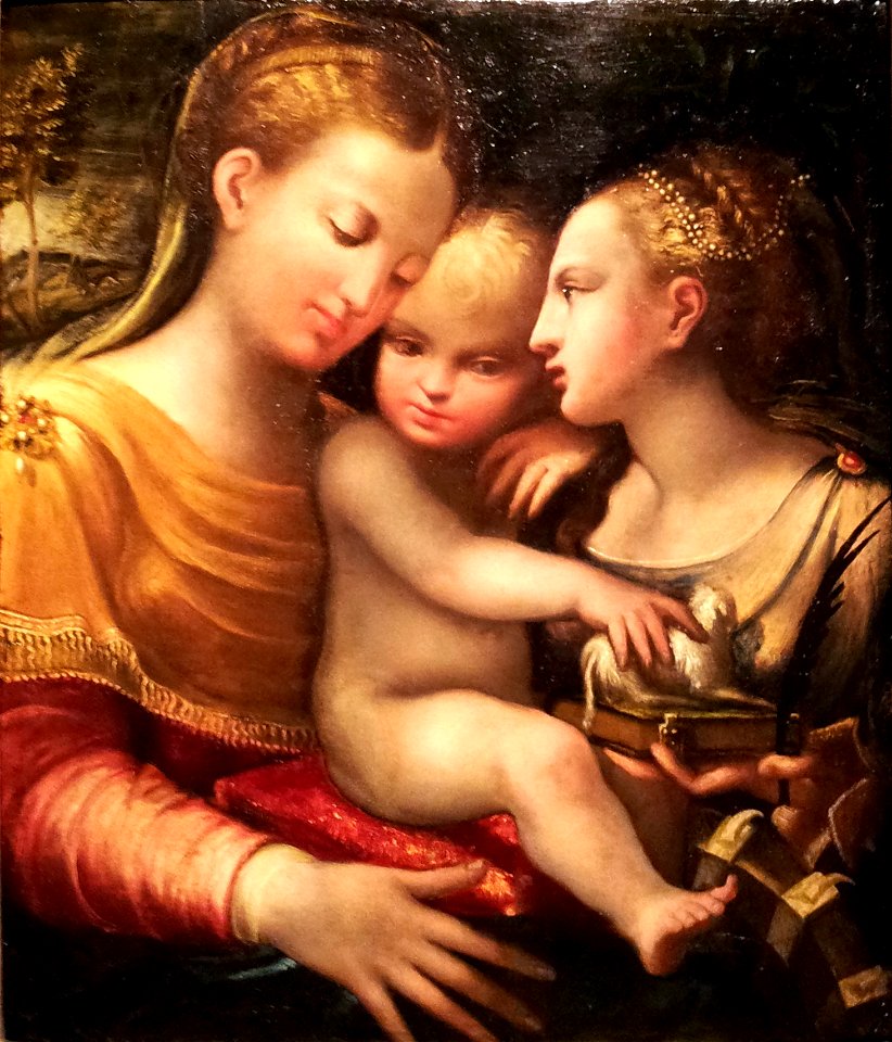 Parmigianino (navolger), Madonna met Kind en H Catharina, ca 1550 (Bonnefantenmuseum, Maastricht)