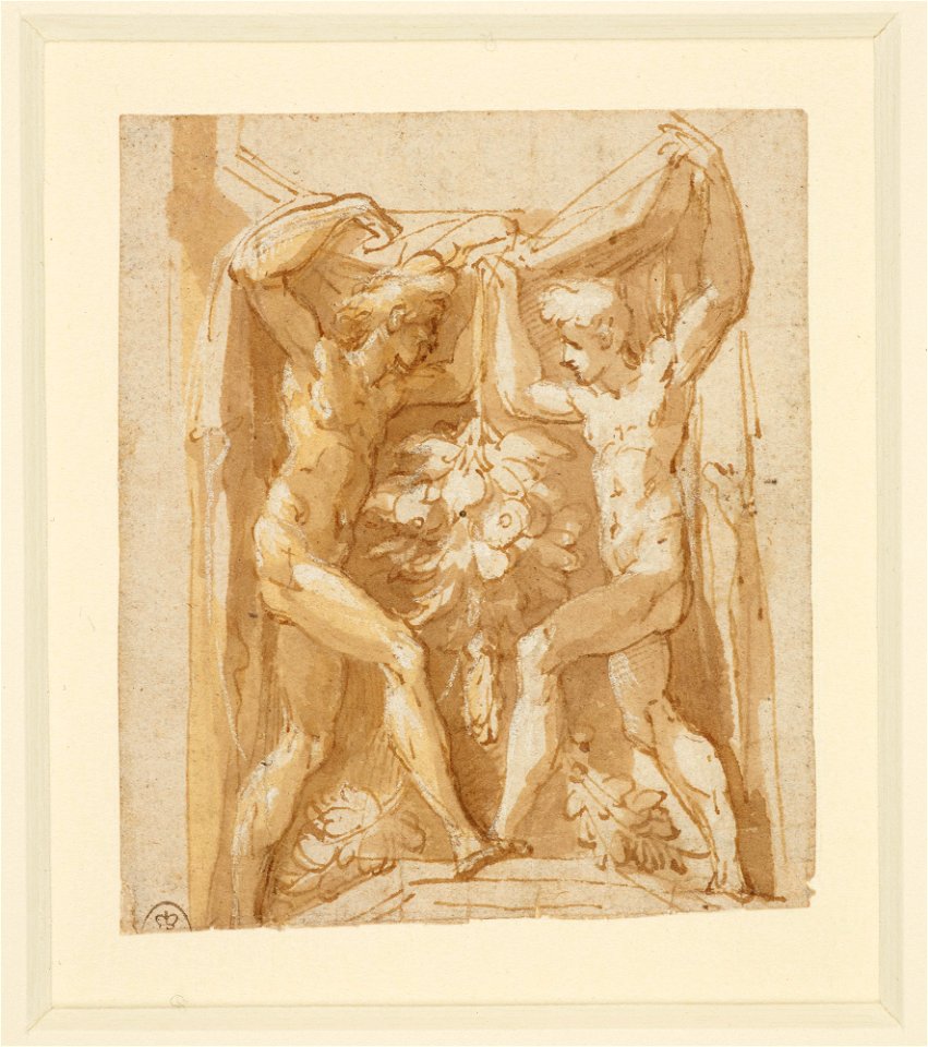 Parmigianino - A study of figures in an architectural setting c. 1531-5, RCIN 990547