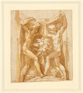 Parmigianino - A study of figures in an architectural setting c. 1531-5, RCIN 990547