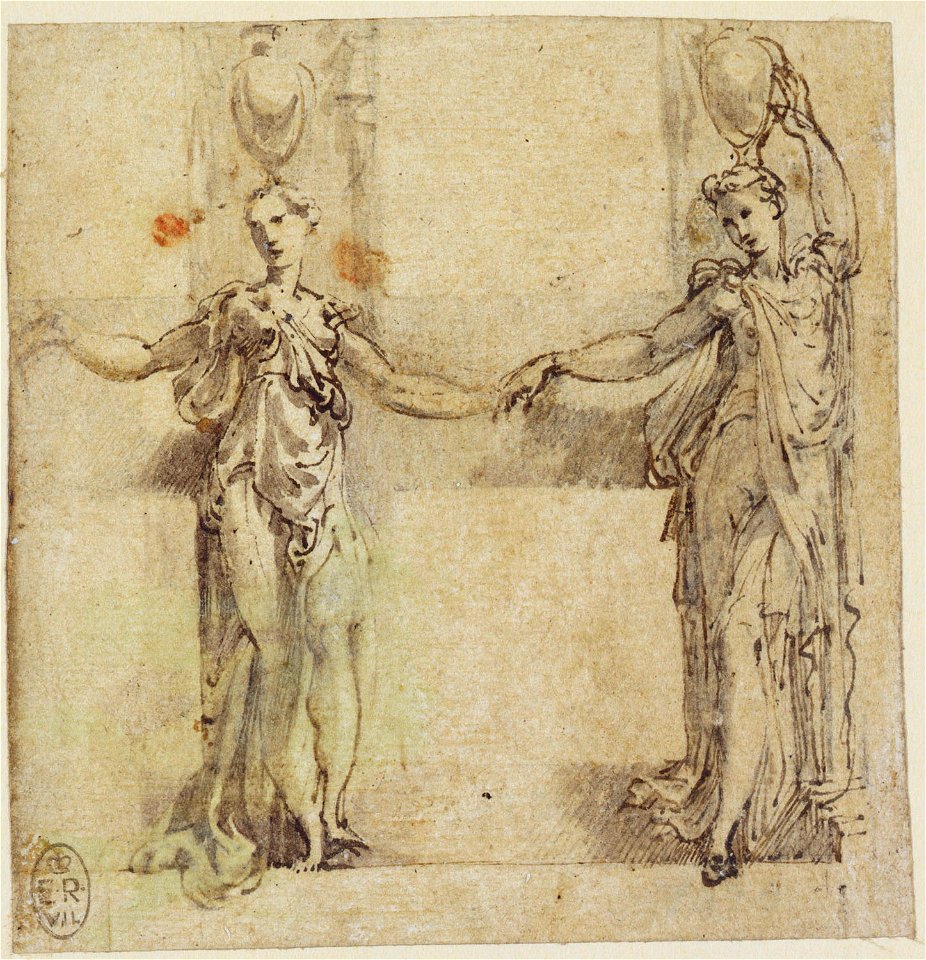 Parmigianino - Two women with amphorae on their heads c.1531-5, RCIN 990565