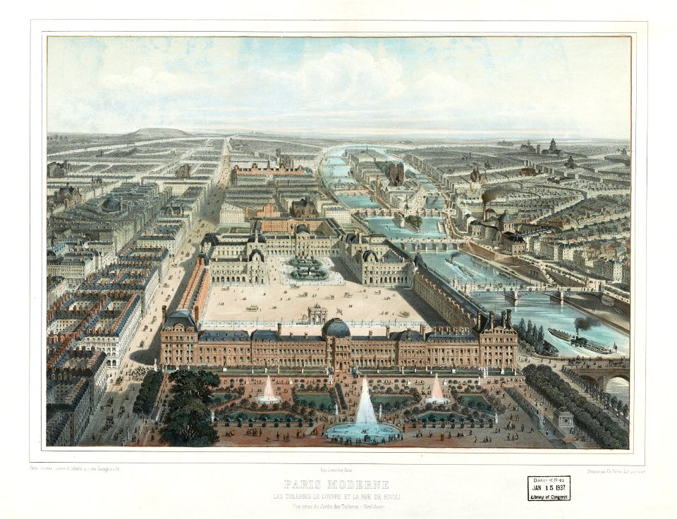 Paris moderne. Les Tuileries, le Louvre, et la rue de Rivoli, vue prise du Jardin des Tuileries 2