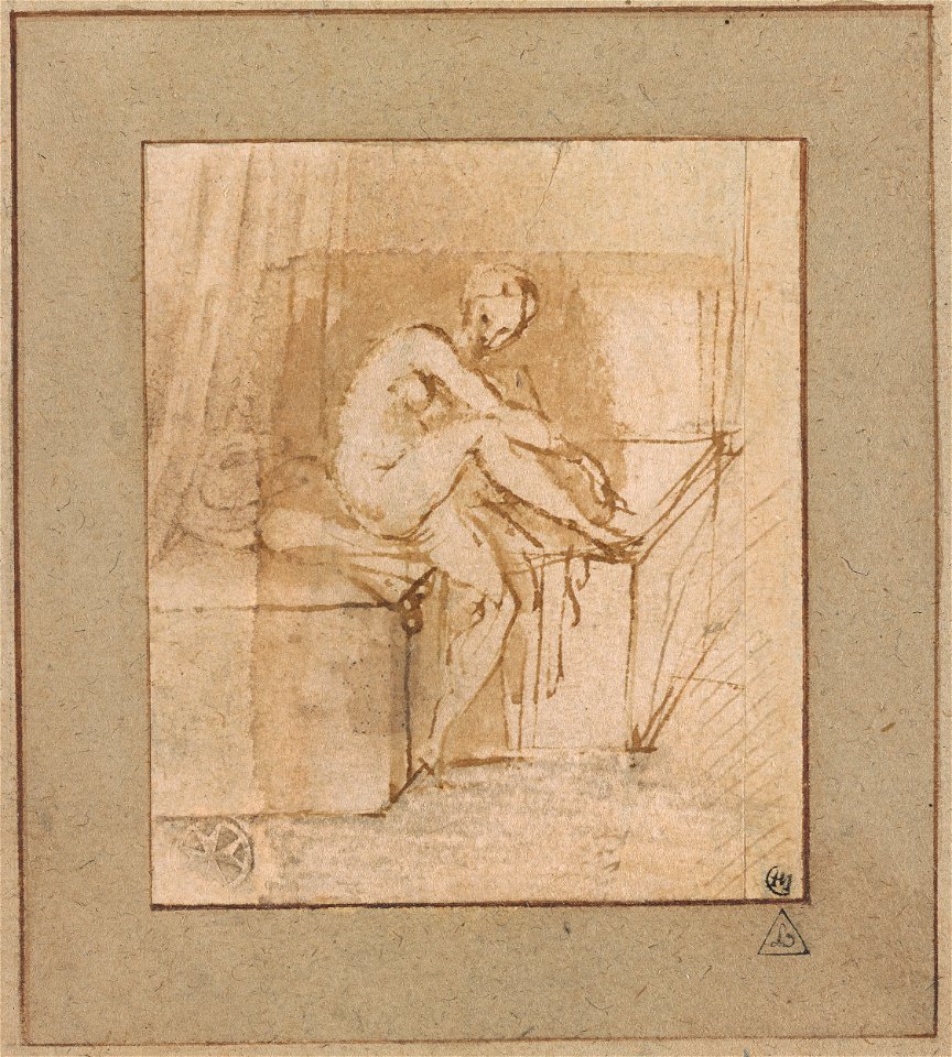Parmigianino - Nude Woman Seated on a Bed, I, 46d1