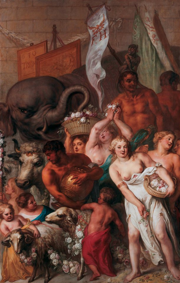 Part of the Triumphal Procession, with Flower Maidens and an Elephant, by Theodoor van Thulden