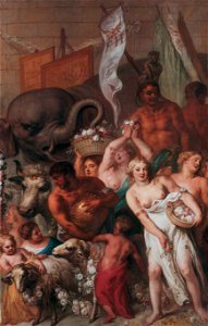 Part of the Triumphal Procession, with Flower Maidens and an Elephant, by Theodoor van Thulden