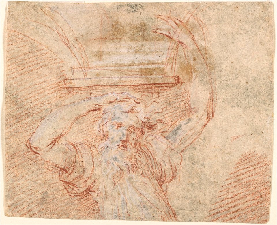 Parmigianino - Circle of - Half-Length Figure of a Male Caryatid Supporting Springing of a Vault, 1989.68