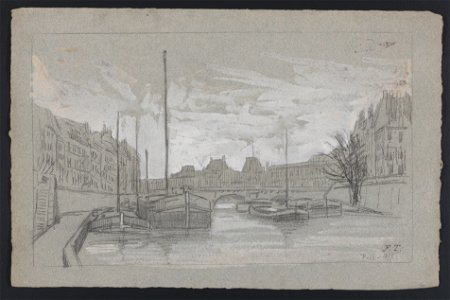 Paris (bateaux sur la Seine près d'un pont) 1877 drawing by Jean-François Taelemans, R-2009-26333, Prints Department, Royal Library of Belgium