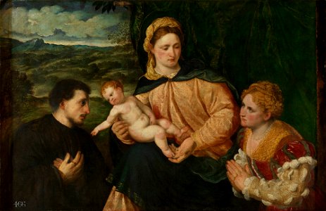 Paris Bordone (Treviso 1500-Venice 1571) - The Virgin and Child with Donors - RCIN 402855 - Royal Collection