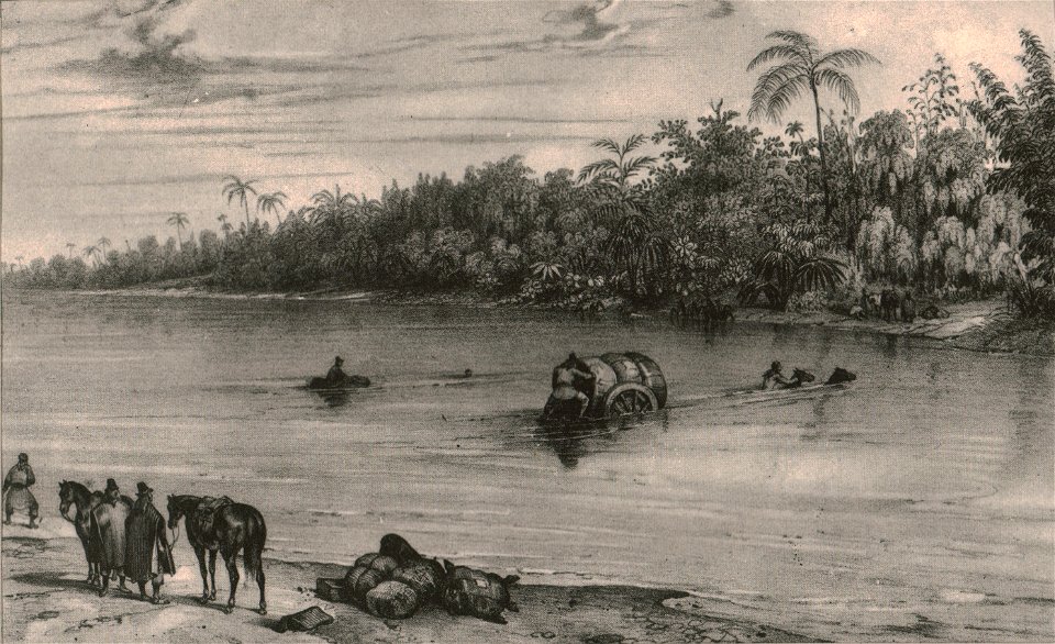 Pasaje del río Santa Lucía - Corrientes, según D'Orbigny