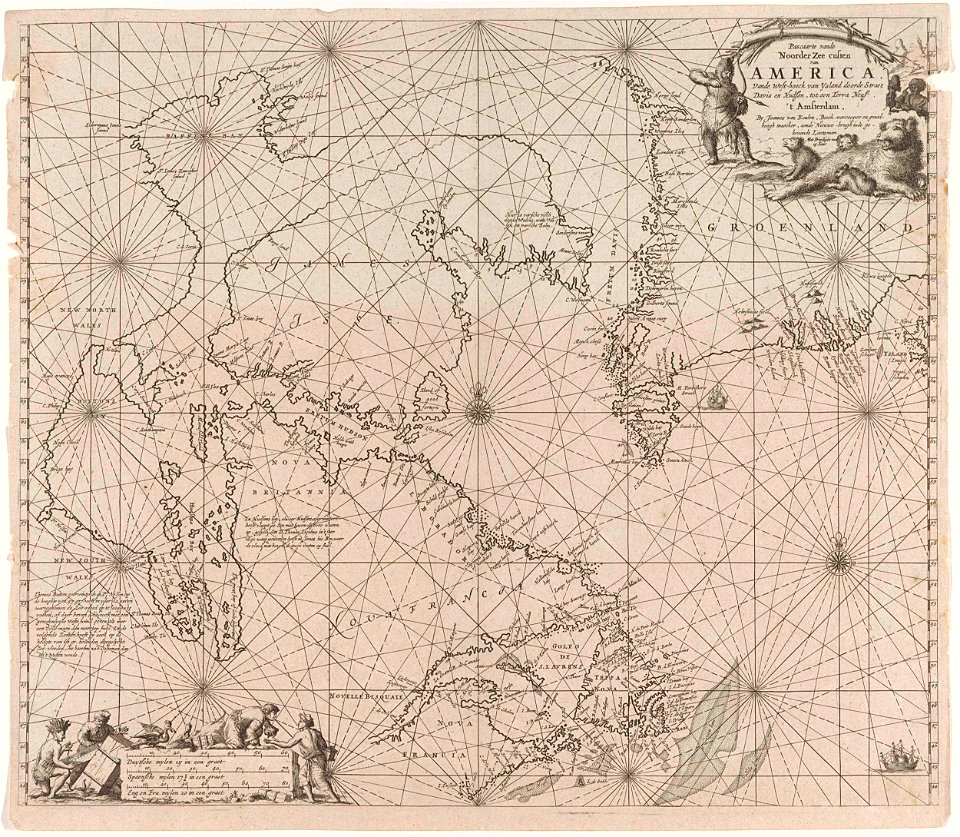Paskaart een gedeelte van de kust van Noord Canada en Groenland