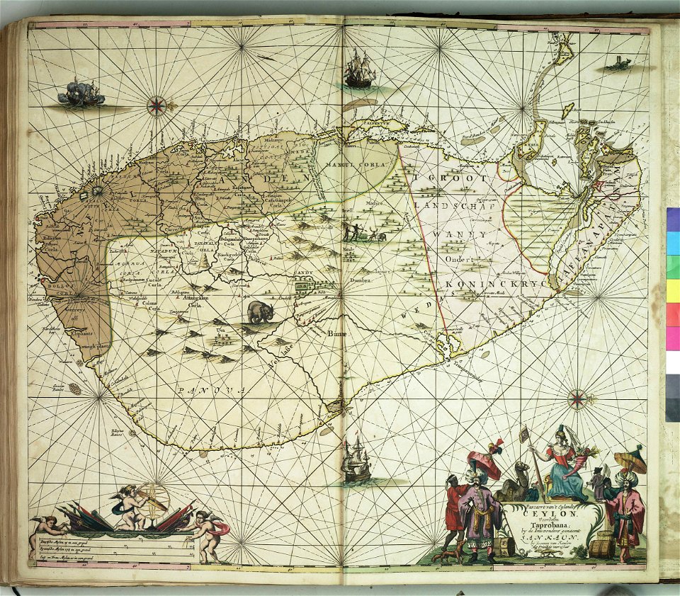 Pascaert van't eylandt Ceylon voordesen Taprobana RMG F8172