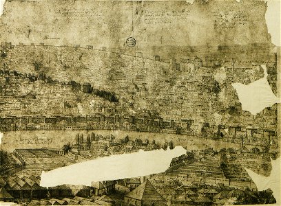 Part of the panoramic view of Constantinople- the western shore of the Golden Horn - Lorck Melchior - 1559 (cropped)