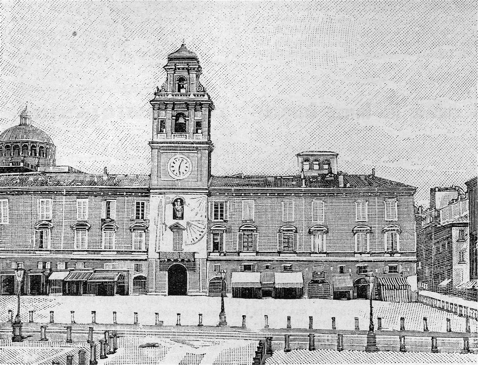 Parma – Palazzo del Governatore e Torre dell’Orologio (xilografia)
