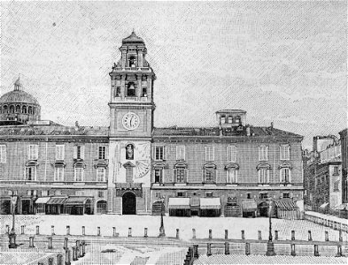 Parma – Palazzo del Governatore e Torre dell’Orologio (xilografia)