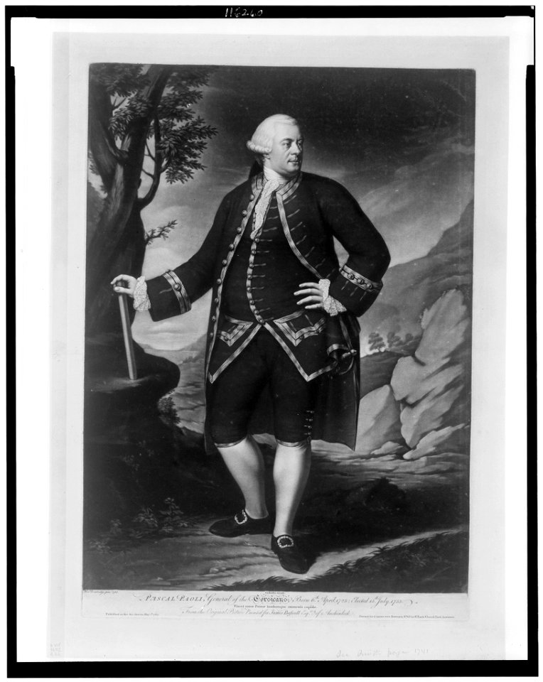 Pascal Paoli, general of the Corsicans, born 6th April 1725, elected 15th July 1753 - Heny. Bembridge pinxt. 1768 ; Ca. Bowles excudit. LCCN96507867