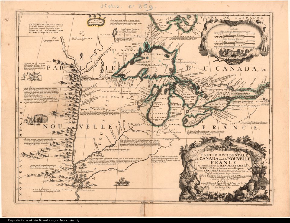 Partie occidentale du Canada ou de la Nouvelle France ou sont les Nations des Ilinois, Coronelli, 1688