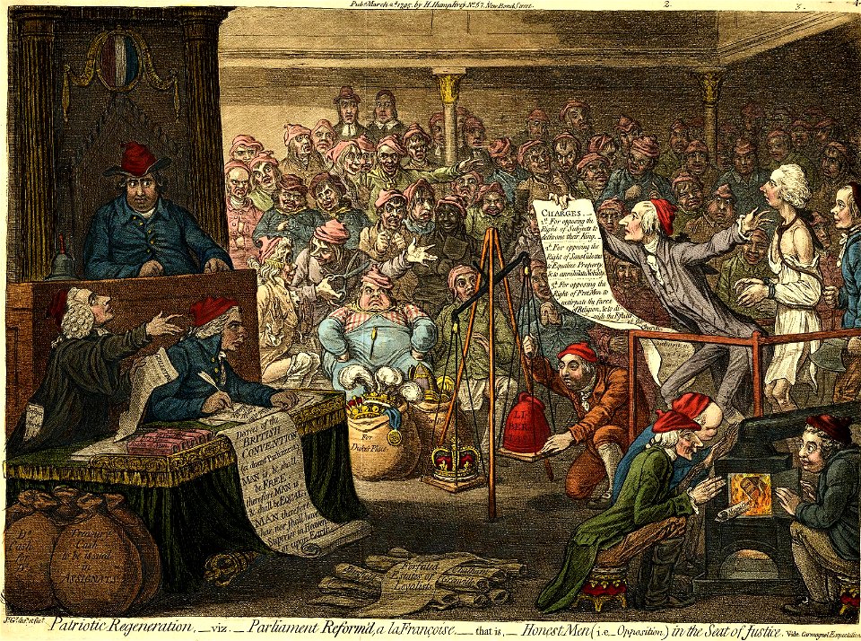 Patriotic regeneration,-viz.-parliament reform'd, a la Francoise, -that is-honest men (I.E.-opposition.) In the seat of justice. Vide Carmagnol Expectations. (BM J,3.106)