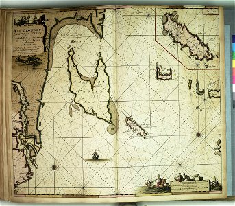 Pas kaart van Rio Oronoque Golfo de Paria met d eylanden Trinidad, Tabago, Granada, Granadillos, en Bequia RMG F8154