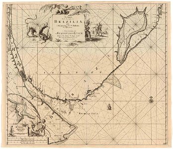 Paskaart van een deel van de kust van Brazilie, Uruguay en Argentinie